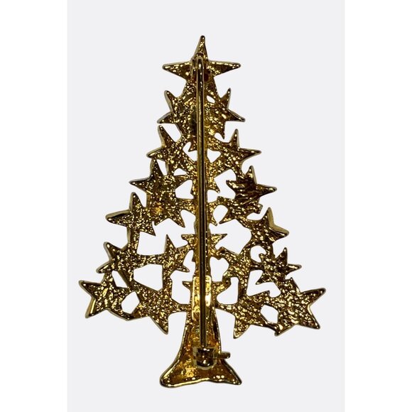 Christmas Tree Brooch Pin with Gold and Silver Stars - Picture 2 of 7